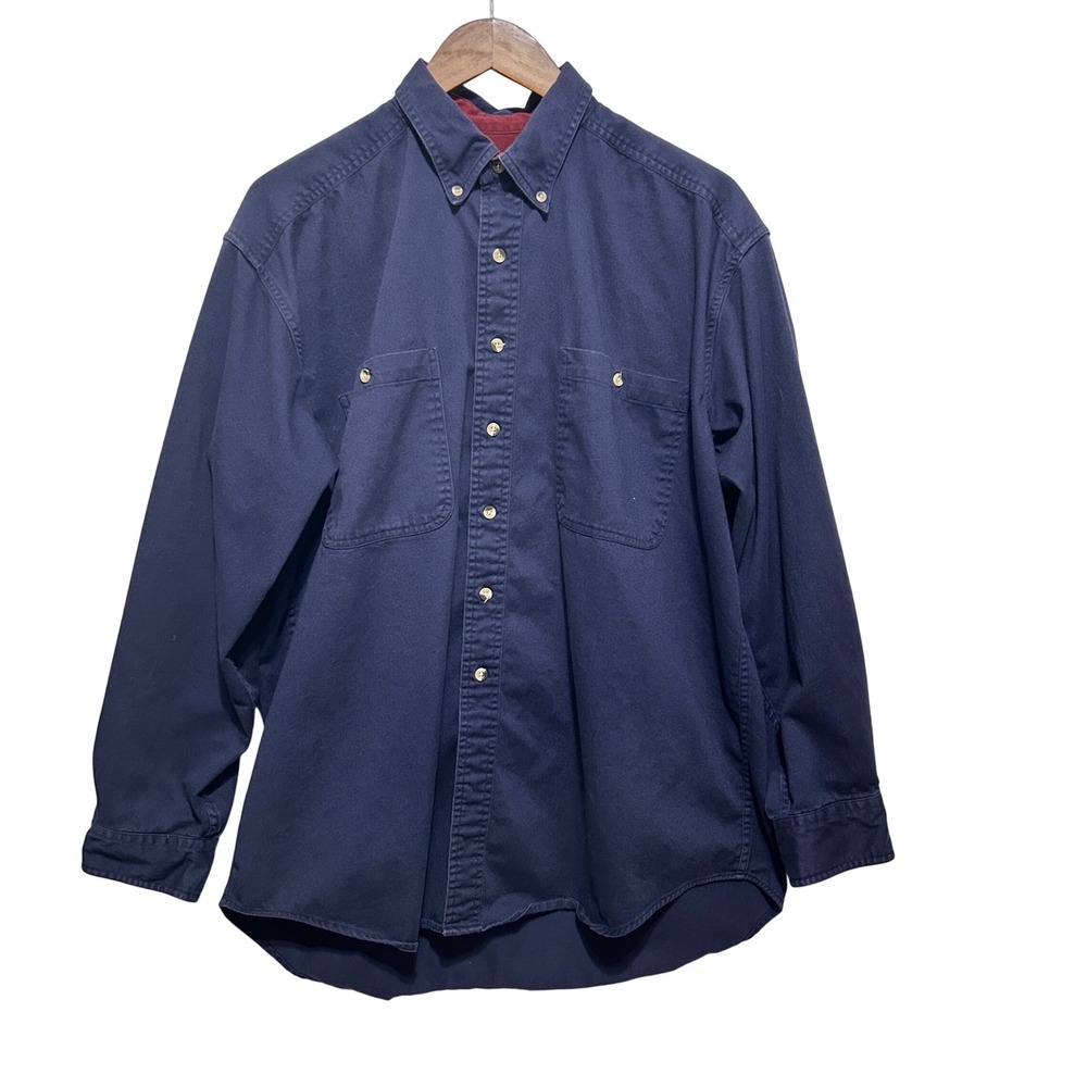 Consensus Mens L Navy Cotton Work Shirt Utility Button Front Heritage Casual